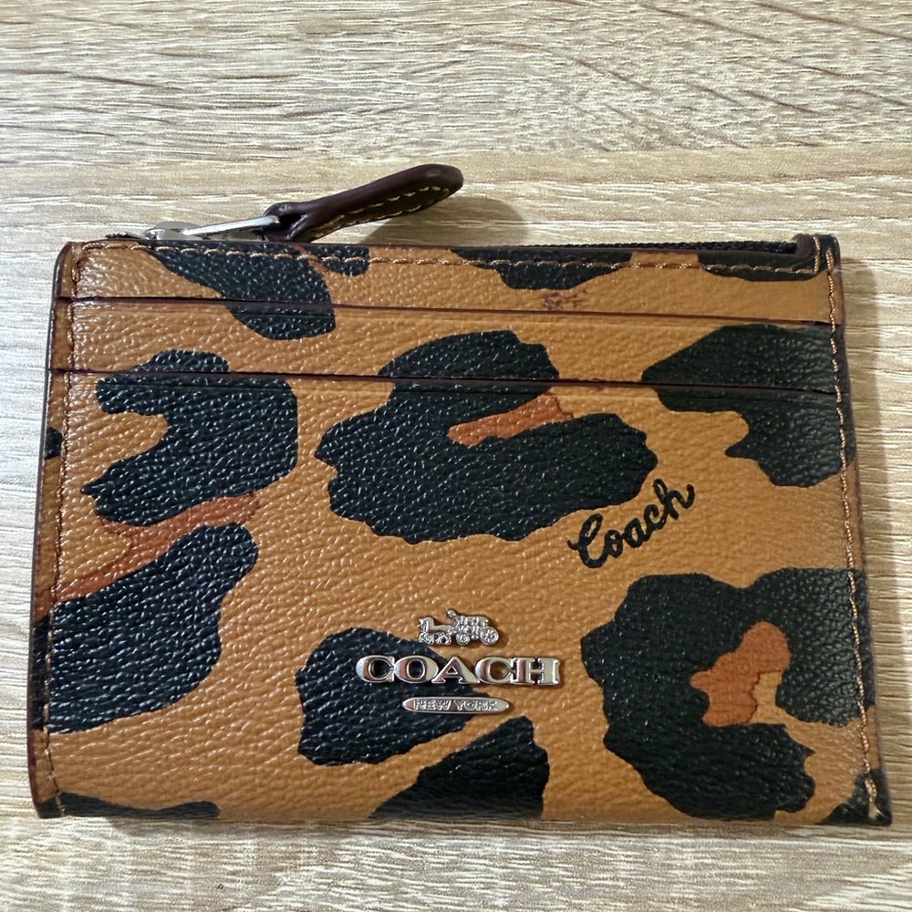 Coach Tan and Black Cheetah Print Card Holder